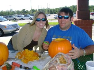 One of our many pumpkin carvings. Drew is a great scooper.